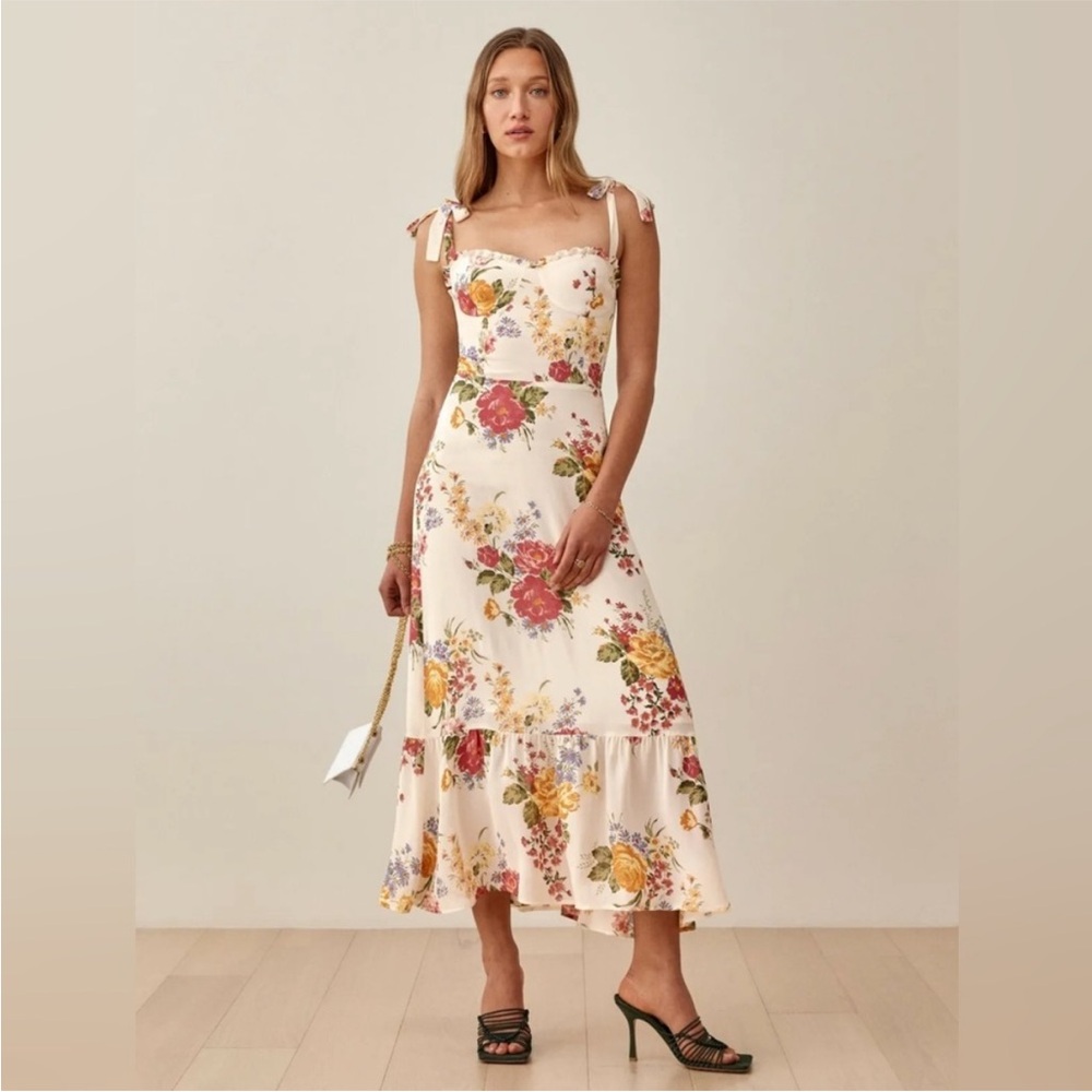 Reformation Cream Floral Midi Dress